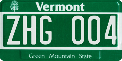 VT license plate ZHG004