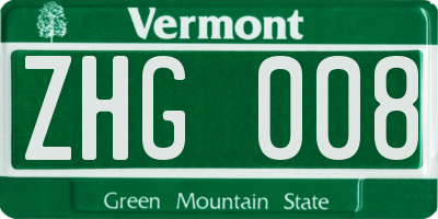VT license plate ZHG008