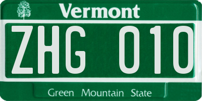VT license plate ZHG010