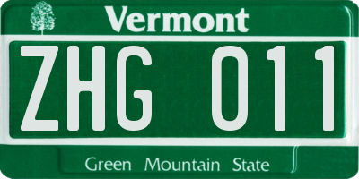 VT license plate ZHG011