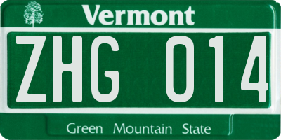 VT license plate ZHG014