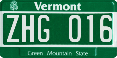 VT license plate ZHG016