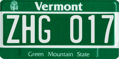 VT license plate ZHG017