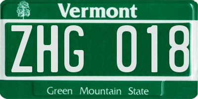 VT license plate ZHG018