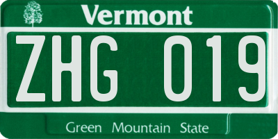 VT license plate ZHG019