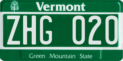 VT license plate ZHG020