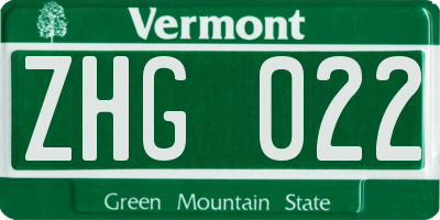 VT license plate ZHG022