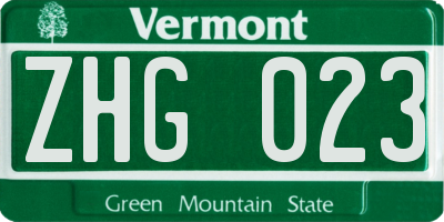 VT license plate ZHG023