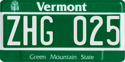 VT license plate ZHG025