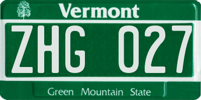 VT license plate ZHG027