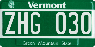VT license plate ZHG030
