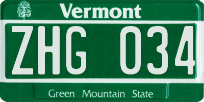 VT license plate ZHG034