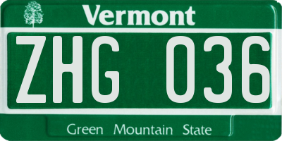 VT license plate ZHG036