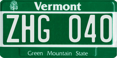VT license plate ZHG040