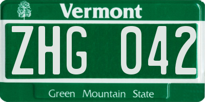 VT license plate ZHG042