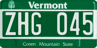 VT license plate ZHG045
