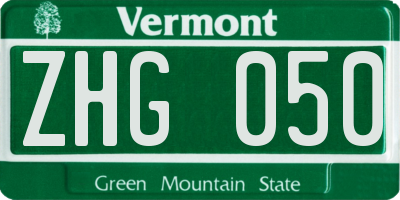 VT license plate ZHG050