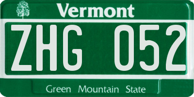 VT license plate ZHG052