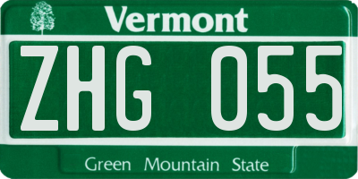 VT license plate ZHG055