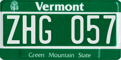 VT license plate ZHG057