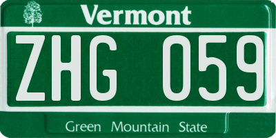 VT license plate ZHG059