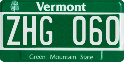 VT license plate ZHG060