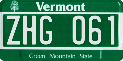 VT license plate ZHG061