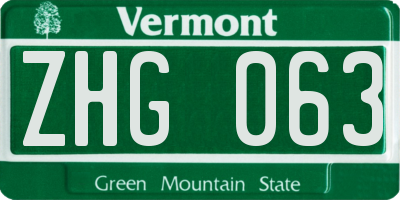 VT license plate ZHG063