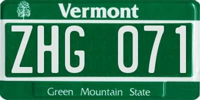 VT license plate ZHG071