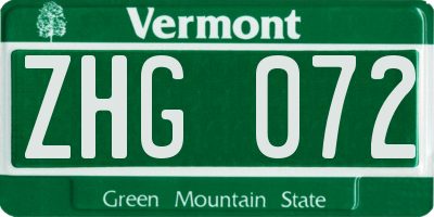 VT license plate ZHG072