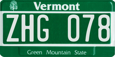 VT license plate ZHG078