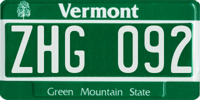 VT license plate ZHG092