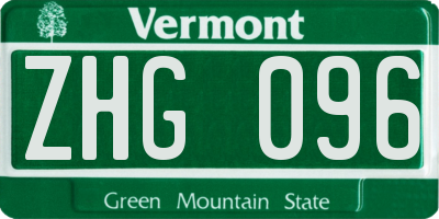 VT license plate ZHG096