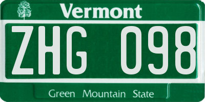 VT license plate ZHG098