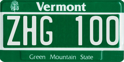 VT license plate ZHG100