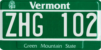 VT license plate ZHG102