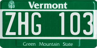 VT license plate ZHG103