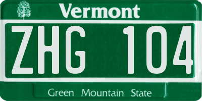 VT license plate ZHG104