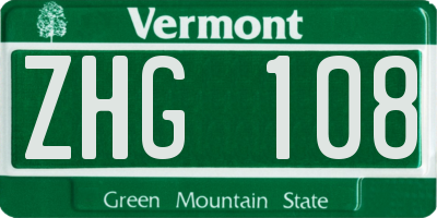 VT license plate ZHG108