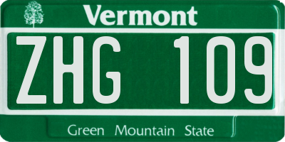 VT license plate ZHG109