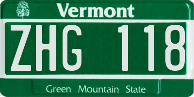 VT license plate ZHG118