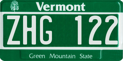 VT license plate ZHG122