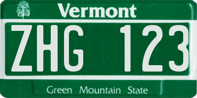 VT license plate ZHG123