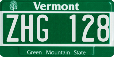 VT license plate ZHG128