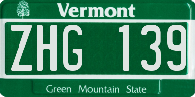 VT license plate ZHG139