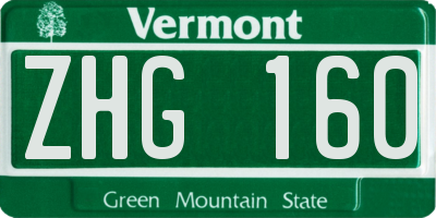 VT license plate ZHG160