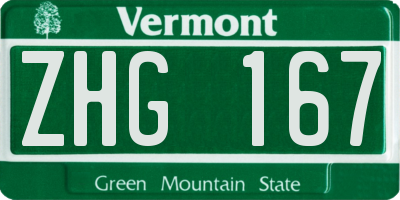 VT license plate ZHG167
