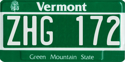VT license plate ZHG172