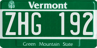 VT license plate ZHG192