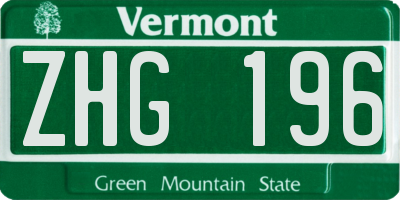VT license plate ZHG196